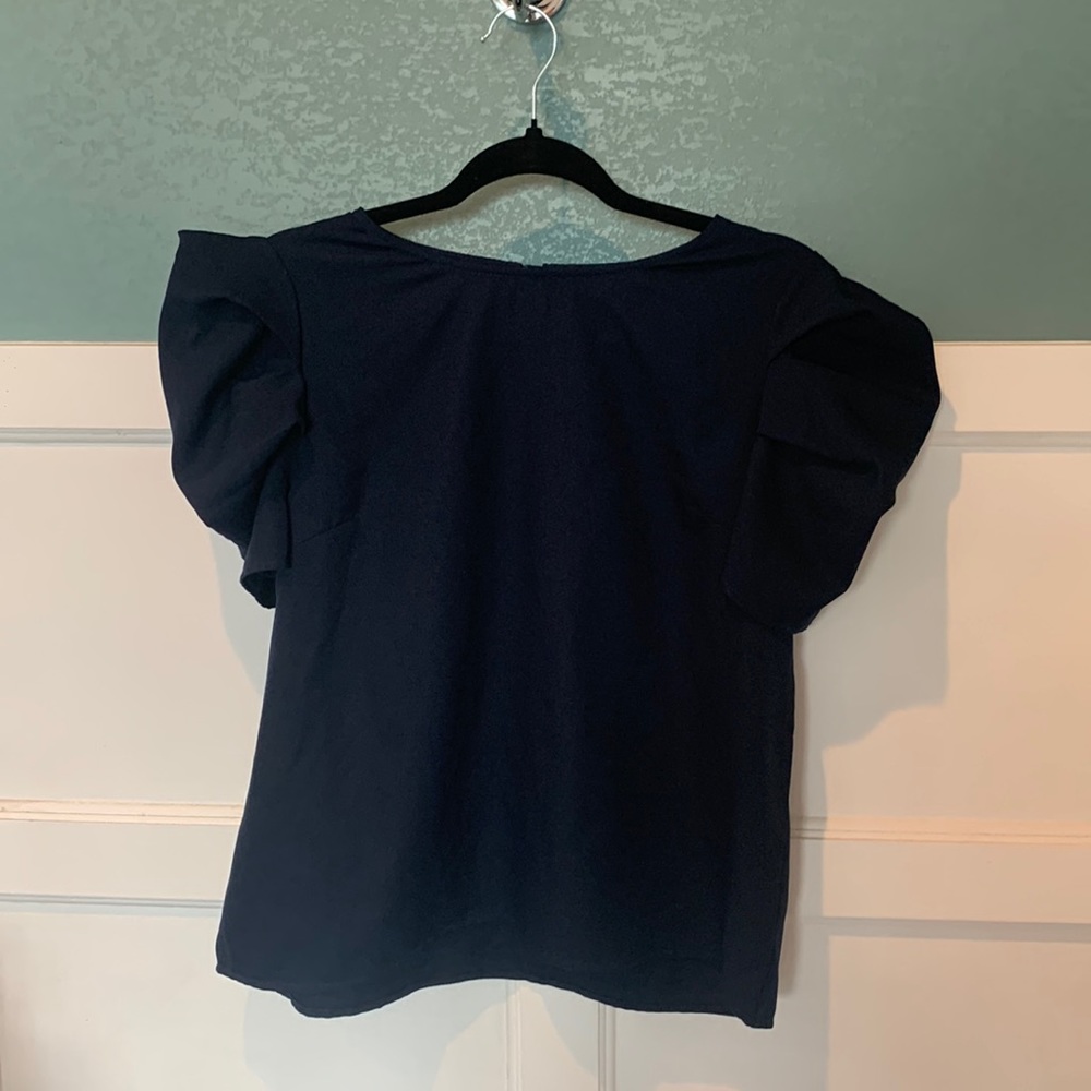 SHEIN Puffed Short Sleeve Blouse Large Navy